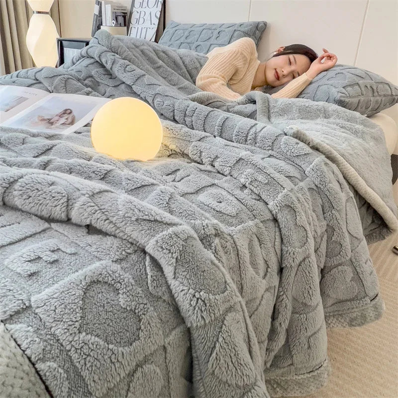 plaid polaire épais motif coeurs doux canapé lit