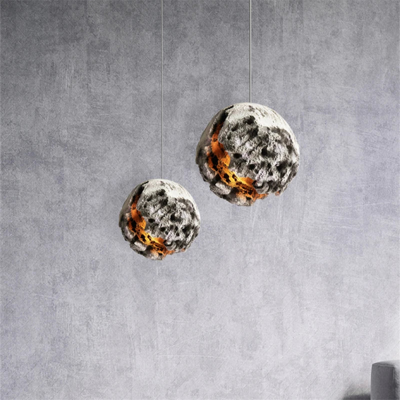 lustre moderne planète wabi-sabi en béton suspension réglable - vue 2 sur 12