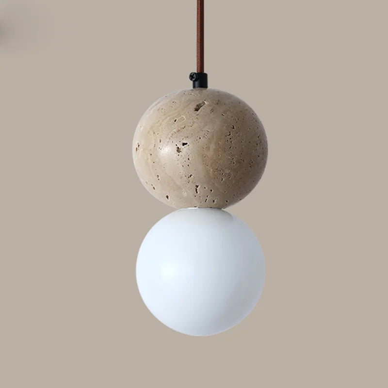 suspension rétro en pierre naturelle avec abat-jour en verre blanc - vue 4 sur 8