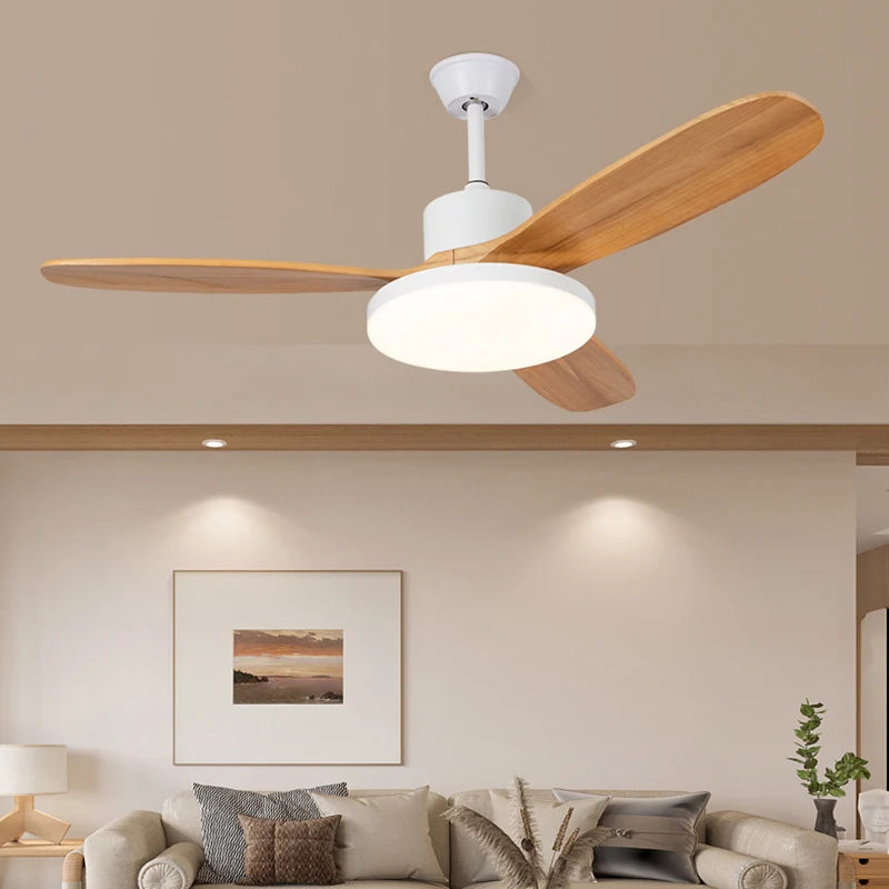 ventilateur de plafond moderne en bois avec lumière led et télécommande - vue 3 sur 12