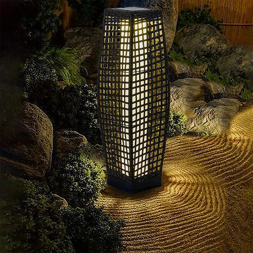 lampe extérieure solaire en rotin et osier décorative - vue 5 sur 8