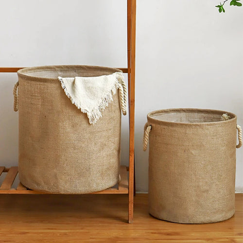 panier à linge pliable en coton et lin grande capacité pour vêtements et jouets - vue 2 sur 10