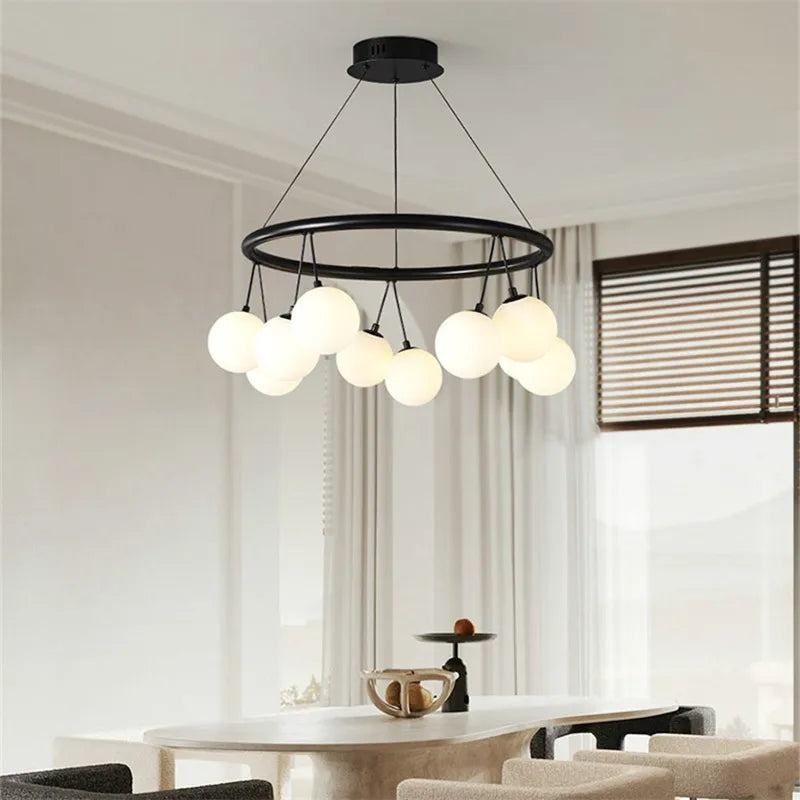 lustre moderne en verre éclairage suspendu réglable design élégant - vue 5 sur 10