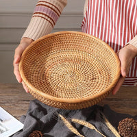 panier rond en rotin tissé pour fruits et collations