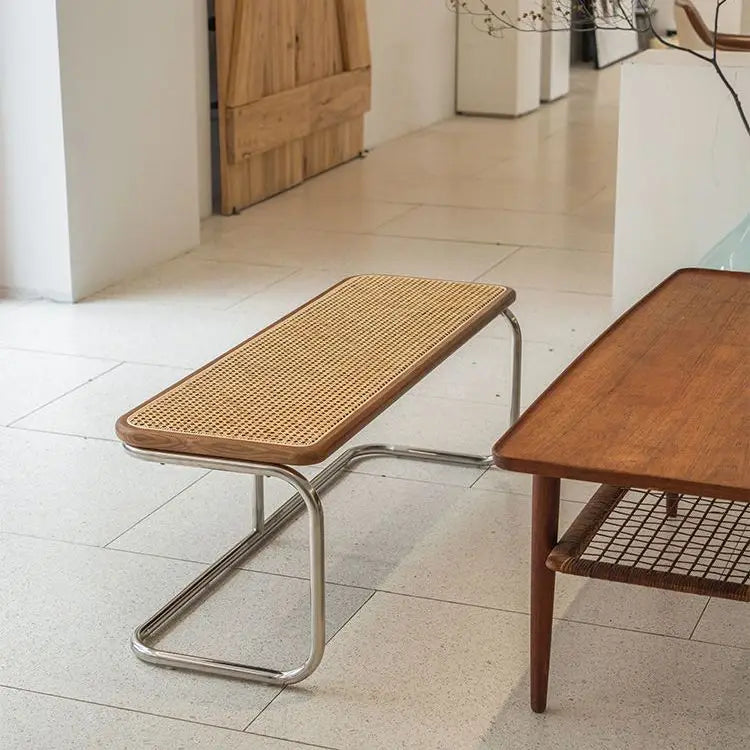 tabouret bas en rotin ancien style japonais pour salon ou entrée - vue 10 sur 11