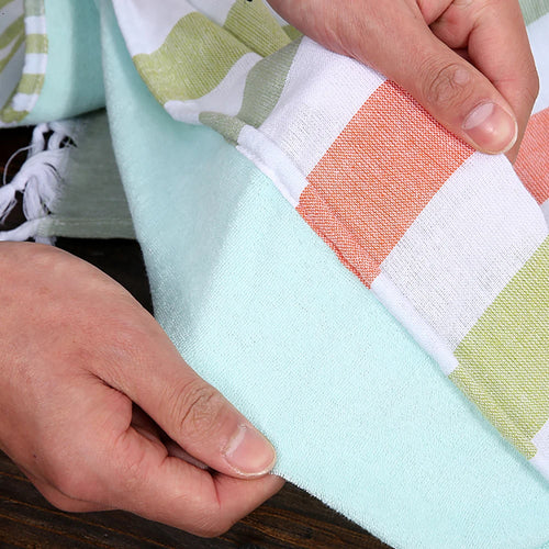 serviette de plage turque coton rayures pompons légère