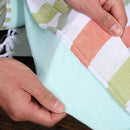 serviette de plage turque coton rayée pompons légère