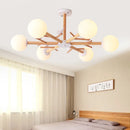 lustre en bois naturel avec abat-jour en verre moderne