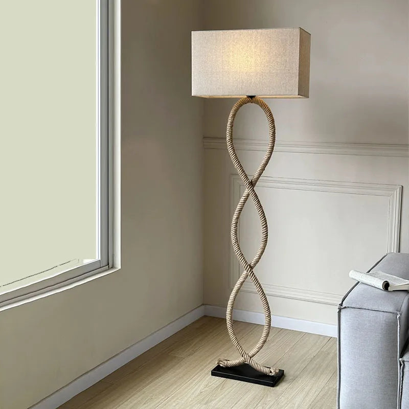 Nordique rétro Wabi Sabi chanvre corde tissu abat-jour lampadaire Led salon décor à la maison chambre canapé coin chevet lampe sur pied