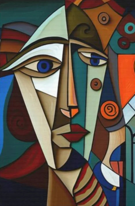 peinture abstraite cubiste style picasso tête personnage décoration murale