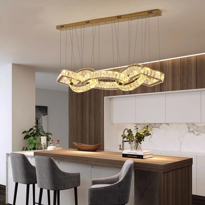 Lustre design cristal doré moderne pour salle à manger éclairage intérieur - vue 3 sur 8