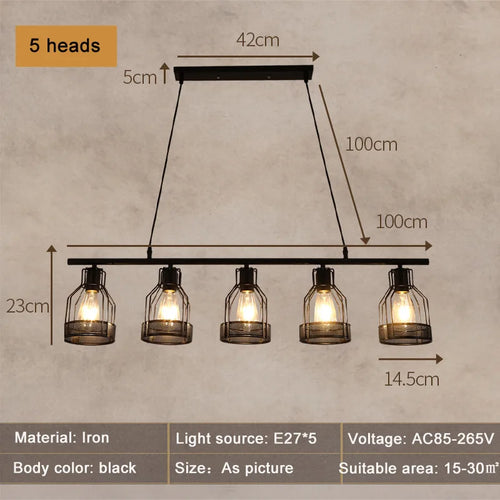 lustre loft rétro style industriel 3 4 5 têtes suspension - vue 8 sur 9