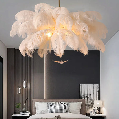 lustre led autruche plume sandyha luxe luminaire suspendu