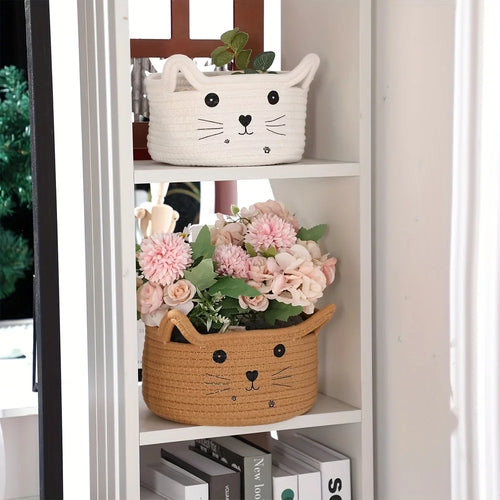 panier en corde de coton pour jouets animaux mignon avec oreilles - vue 3 sur 11