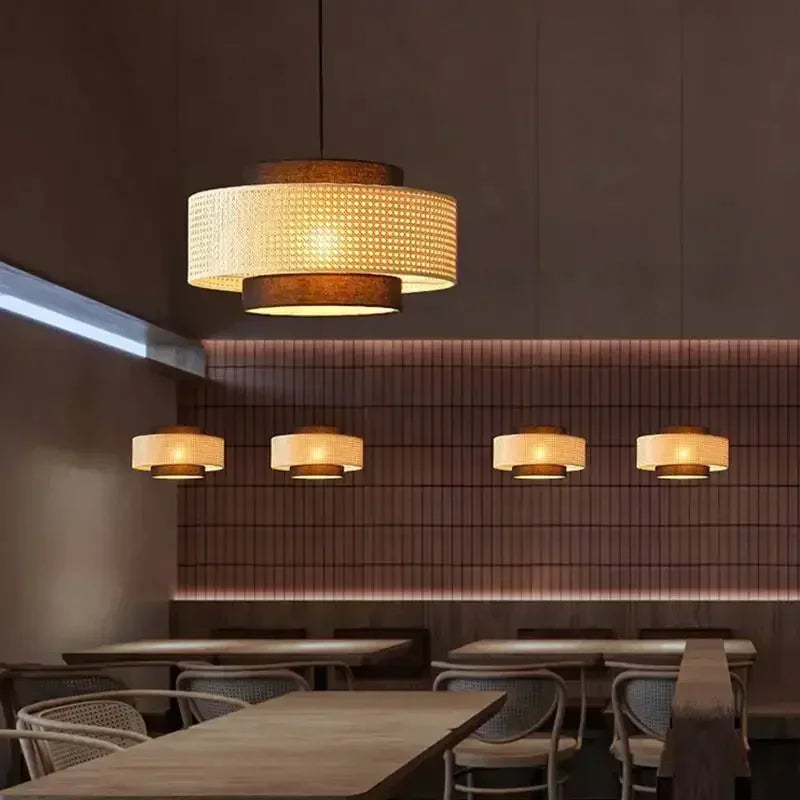 lustre rétro en rotin tissé pour décoration intérieure - vue 6 sur 9