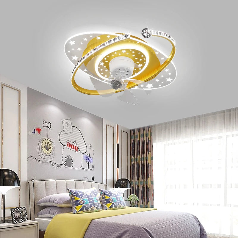Plafonnier ventilateur de plafond à tête secouante 360 degrés led silencieux - vue 3 sur 12