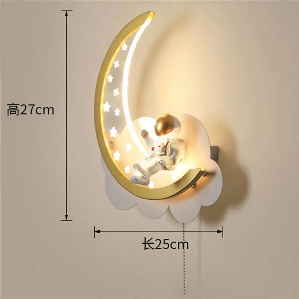 applique murale led astronaute lune nuages pour enfant - vue 3 sur 8