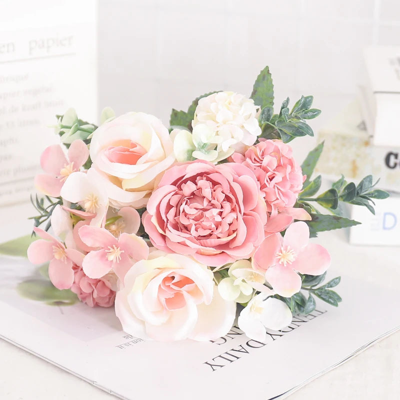 fleurs artificielles soie pivoine hortensia décoration mariage bouquet
