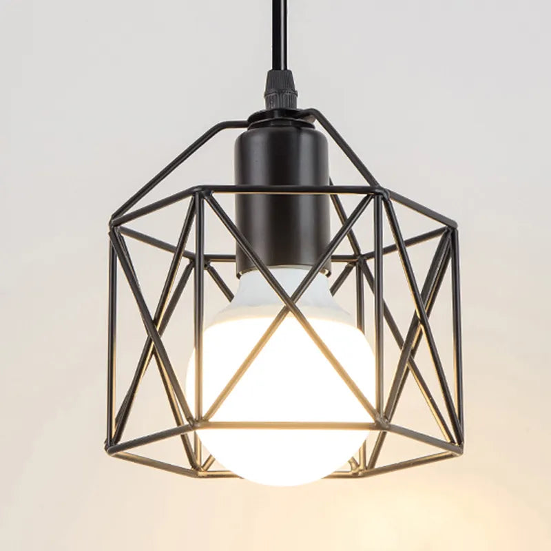 Suspension E27 lampe suspendue corps en fer éclairage intérieur Lustre allée chambre Vintage Loft cage en métal luminaire 110-240V
