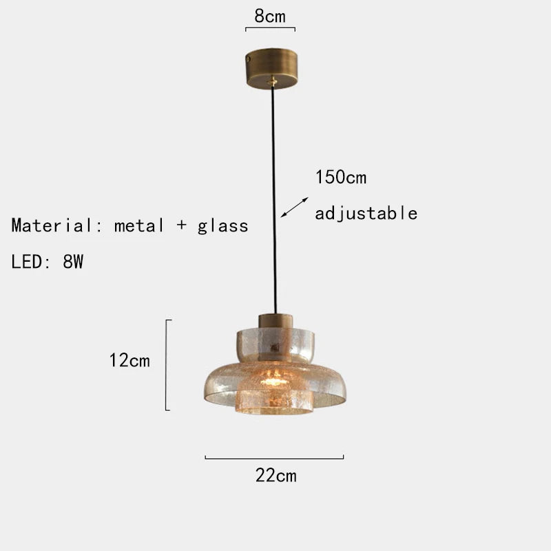 suspension en verre craquelé avec led et cordon réglable