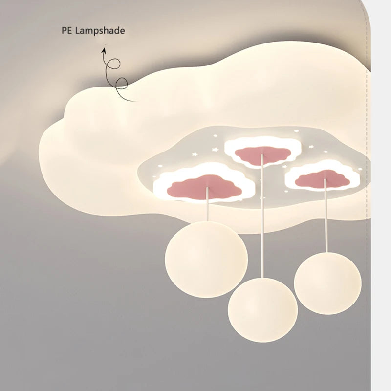 Full Spectrum Pink White Cloud Ceiling Lamps with Hanging Ball AC220V Nursery School Children Bedroom Kids Room Chandelier Light - vue 7 sur 15