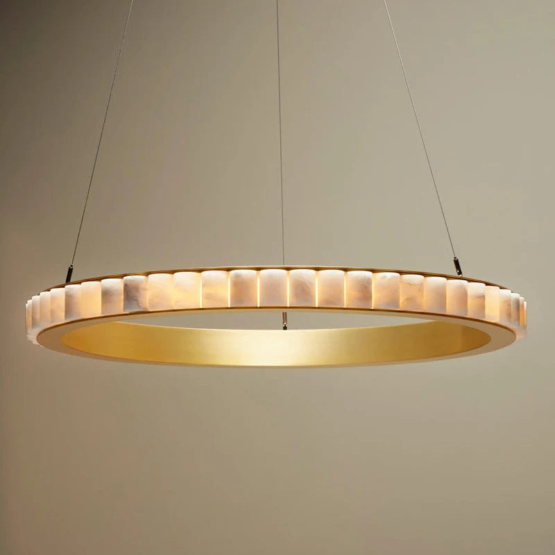 Lustre LED marbre acier inoxydable or noir rond