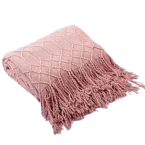 Plaid tricot doux avec pompons style salon chambre