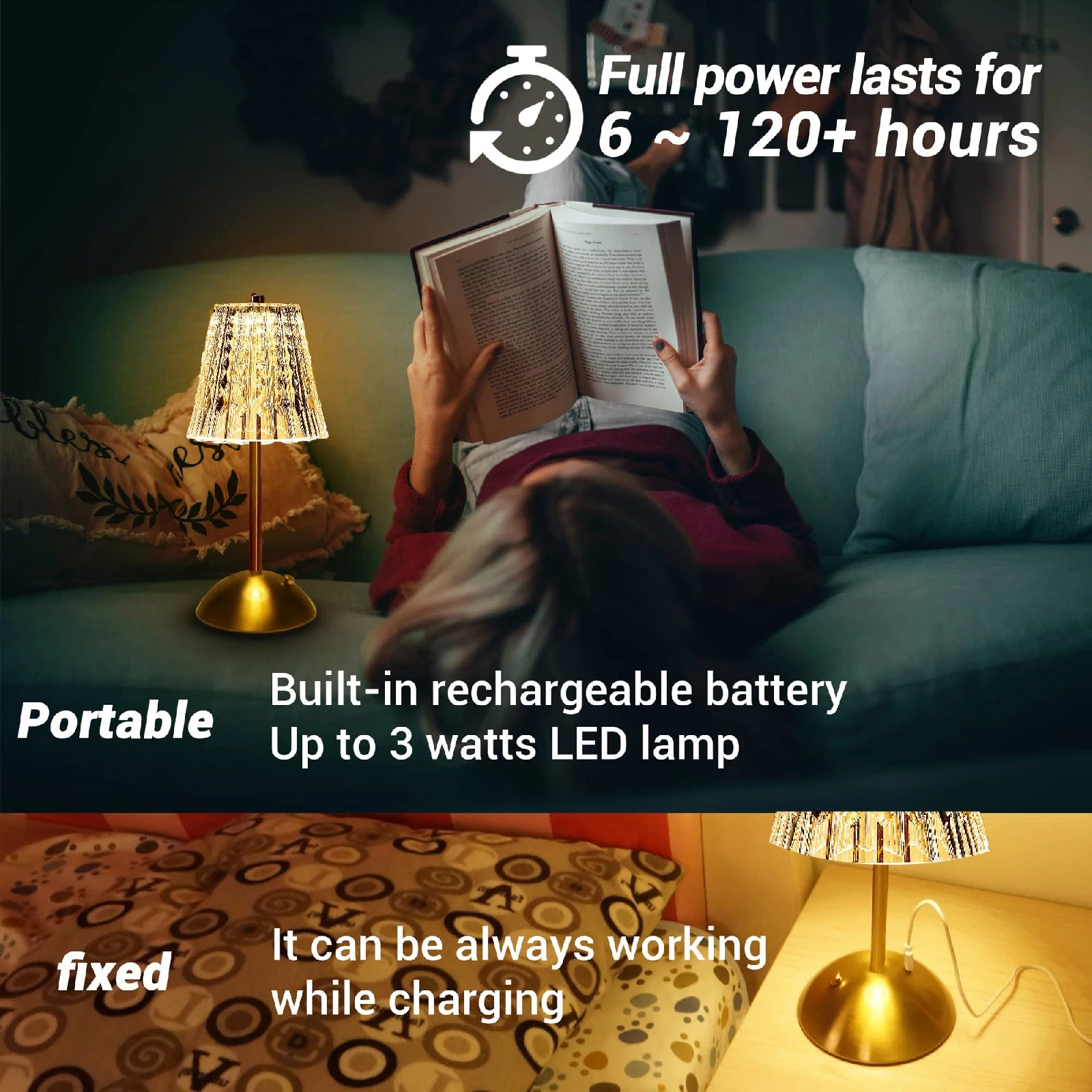 1-4Pcs LED Crystal Table Lamp Touch Sensor Desk Lamp USB Cordless Night Light Restaurant Atmosphere Lamp Bar Cafe Home Decor - vue 5 sur 8