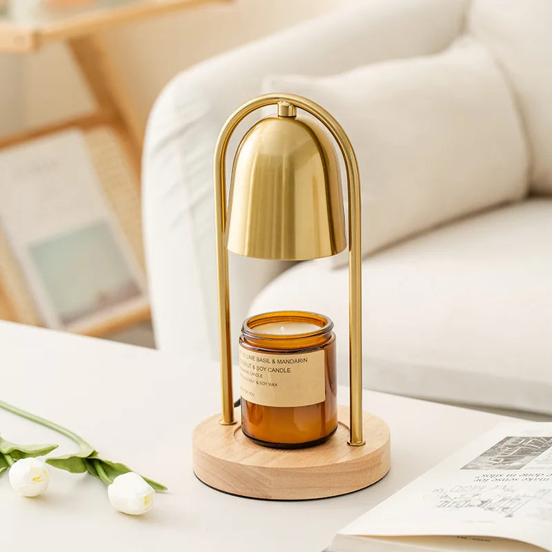 lampe décorative ambiance chauffe-bougie led aromathérapie cire fondue cloche dorée - vue 4 sur 6