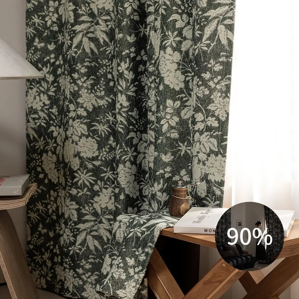 Rideau occultant floral style naturel pour chambre salon - vue 3 sur 8