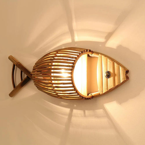 applique murale décorative rétro en bambou tissé poisson pour café et hôtel - vue 2 sur 8