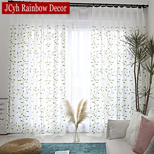 Voilage tulle brodé motif feuilles pour salon chambre - vue 4 sur 7