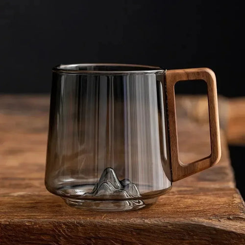 Tasse à thé verre borosilicate poignée bois maison