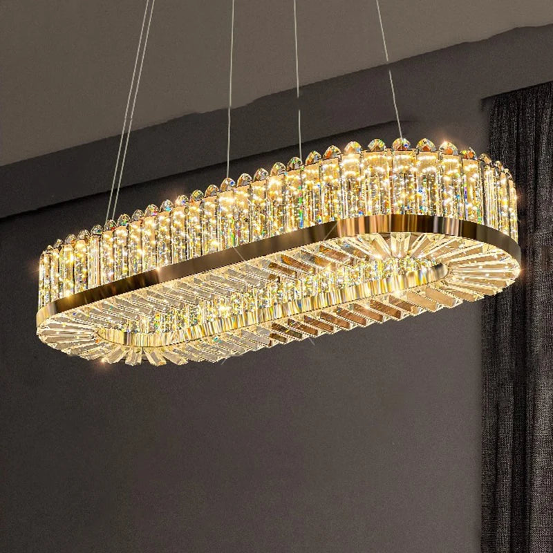 lustre moderne en cristal avec lampes led suspendues luxueuses - vue 6 sur 9