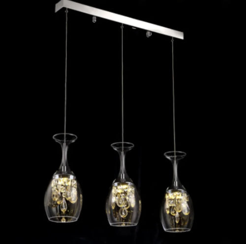 suspension moderne en cristal avec abat-jour en verre pour éclairage décoratif - vue 3 sur 5