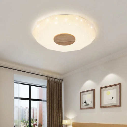 plafonnier led minimaliste en bois massif étoile diamant - vue 4 sur 9