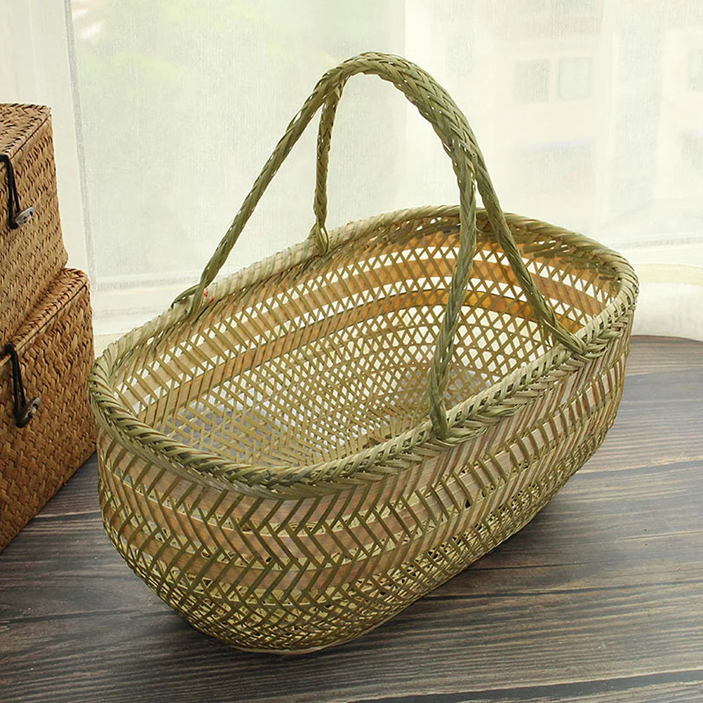 panier à provisions en osier avec poignée en bambou pour le jardin - vue 5 sur 6