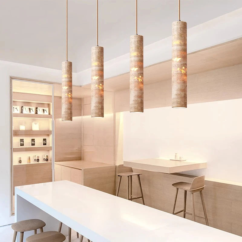 Suspension cylindrique LED en style marbre design - vue 5 sur 7