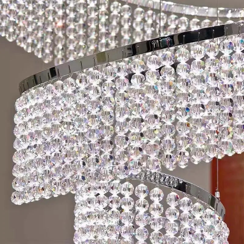 Escalier de luxe LED en Cristal lustre pour salon hall grand anneau moderne Cristal suspendu éclairage Chrome longue lampe d'intérieur - vue 7 sur 13
