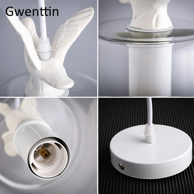 lustre moderne décoratif en verre style canard oiseau - vue 6 sur 7