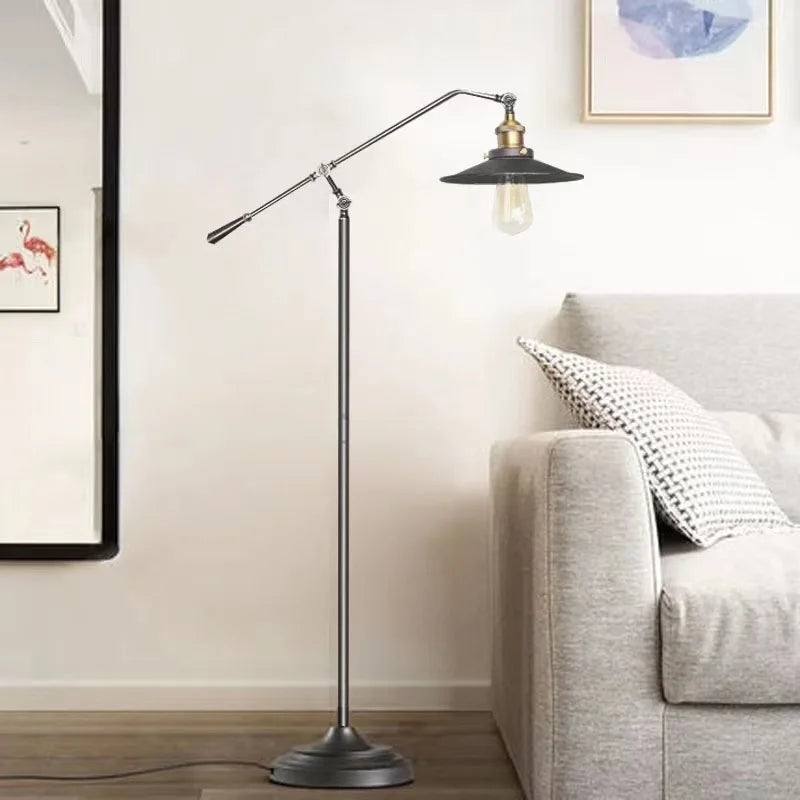 lampadaire industriel rétro en fer forgé vintage à bras long - vue 6 sur 7