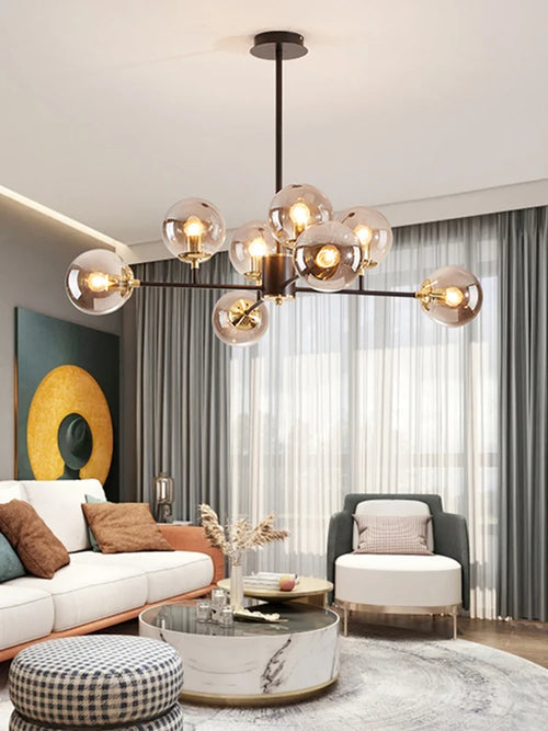 lustre led nordique simple avec boule de verre suspendue - vue 4 sur 12