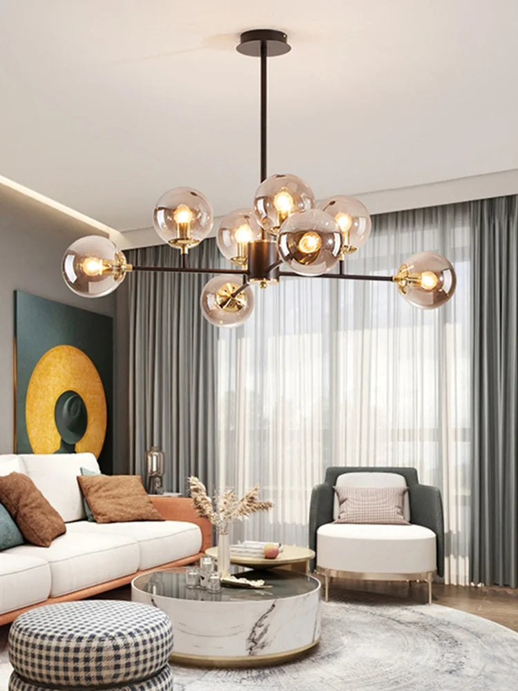 lustre led nordique simple avec boule de verre suspendue - vue 3 sur 12