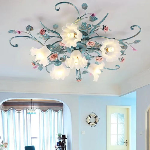 plafonnier led romantique style pastoral avec fleurs et herbe