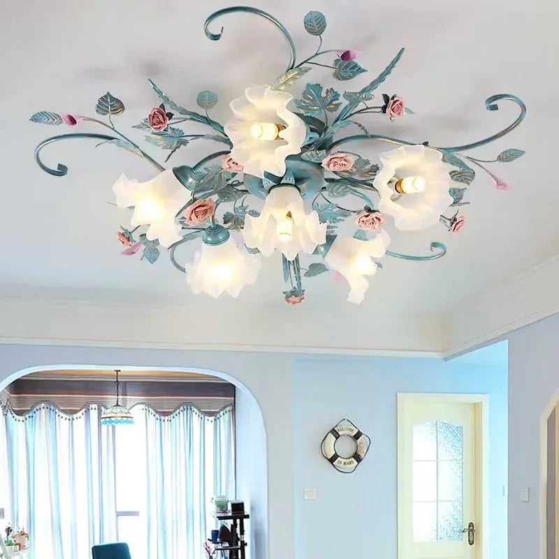 plafonnier led romantique style pastoral avec fleurs et herbe - vue 3 sur 10