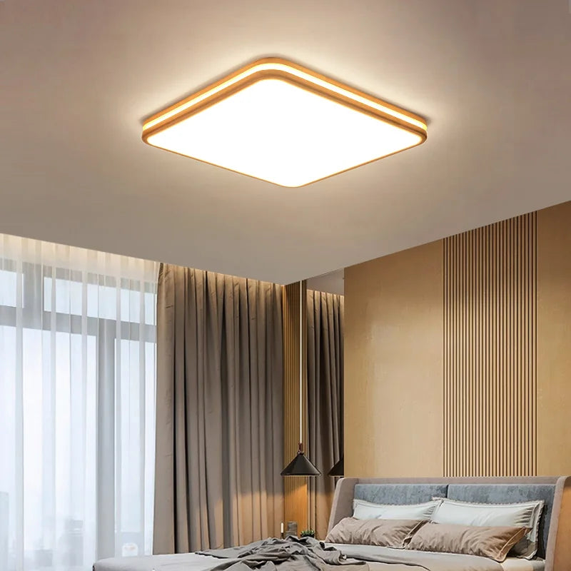 lustre moderne en bois avec télécommande et lumière led - vue 2 sur 12