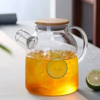 théière en verre avec filtre amovible couvercle bambou