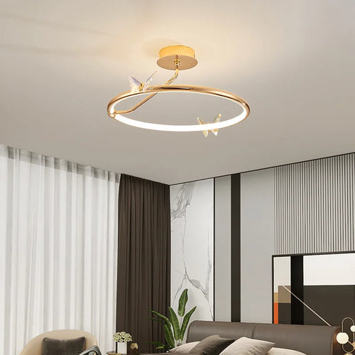 lustre moderne en forme de papillon avec anneau doré décoratif - vue 5 sur 12