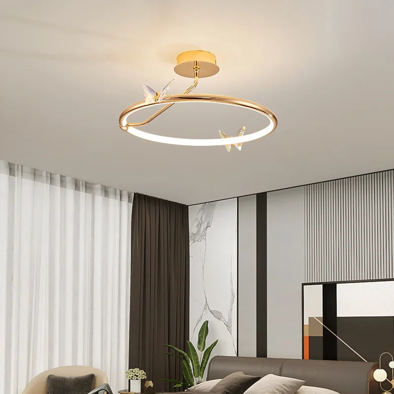 lustre moderne en forme de papillon avec anneau doré décoratif - vue 4 sur 12