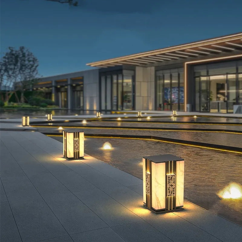 lampe extérieure solaire décorative imitation marbre pour jardin - vue 6 sur 8